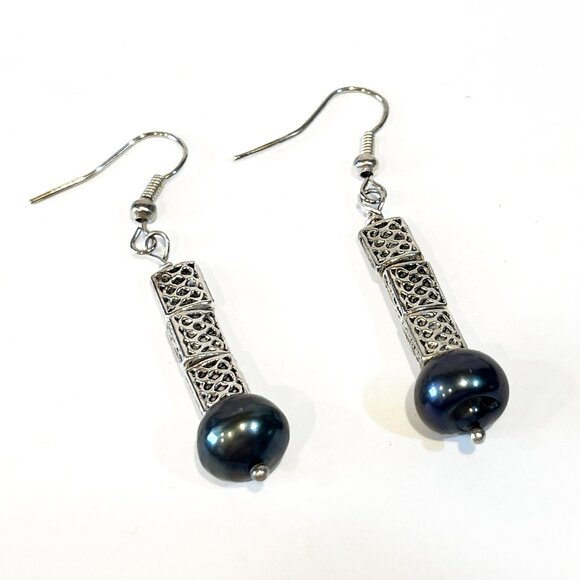 Vintage DENDRITIC AGATE 925 Silver Pendant Necklace Earring Set Parure - Picture 5 of 11